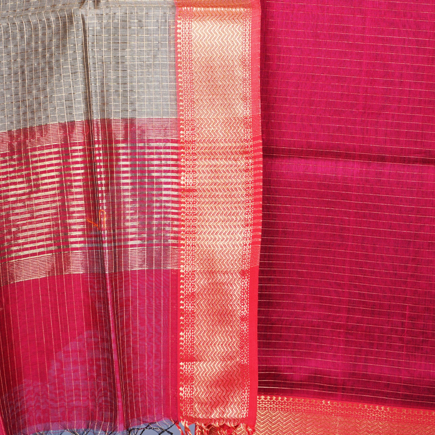 Maheshwari Zari Checks Dress Material With zari Border