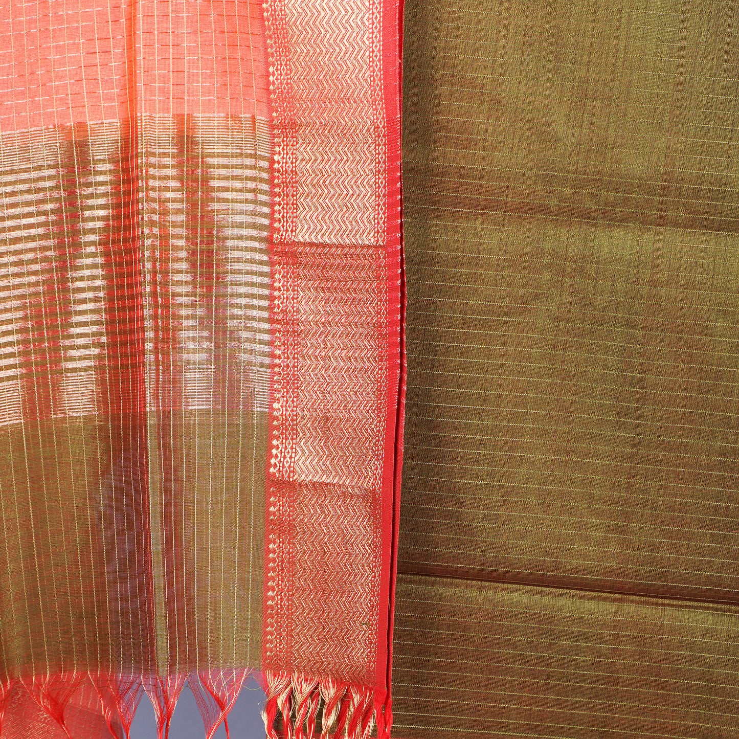 Maheshwari Zari Checks Dress Material With zari Border