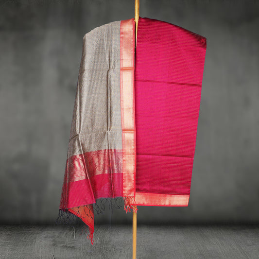 Maheshwari Zari Checks  Dress Material With zari Border
